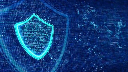 Digital Security Shield with Binary Code Looping Animation