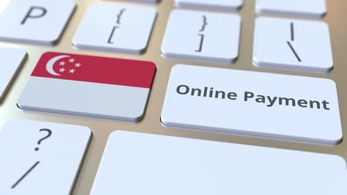 Online Payment Text and Flag of Singapore on the Keyboard