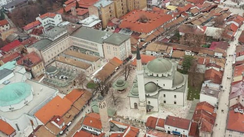 Aerial View Of Gazi Husrev-beg Mosque, Largest Historical Mosque In Bosnia And Herzegovina, Situated