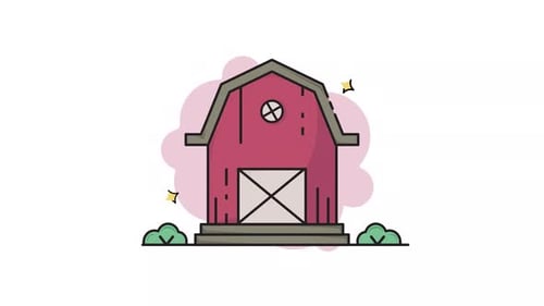 barn farm ranch building line art color animation 2D video for business concept