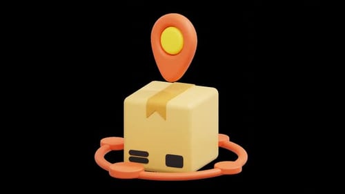 3D Animated Delivery Box with Location Tracking Pin