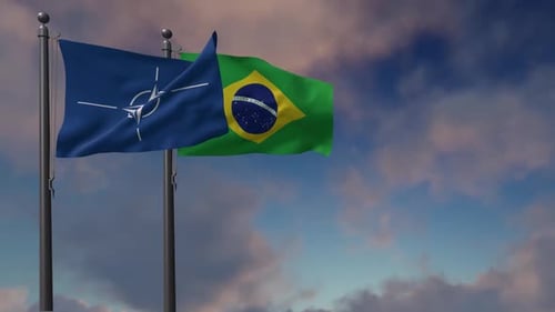 Drapeau du Brésil agitant avec le drapeau de l'OTAN - 2K