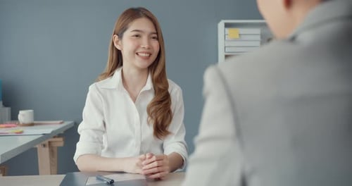 Asia businesswomen applicant pass job interview for enterprise company position.