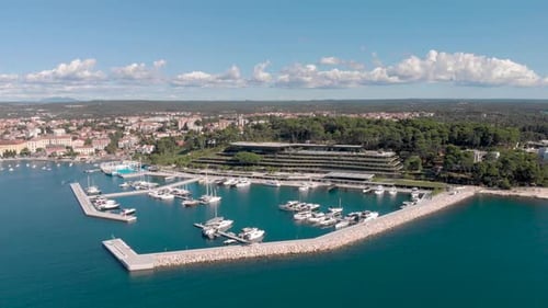 Sailboat Harbor & Port on Croatia's Adriatic Sea Coast. Aerial Landscape View
