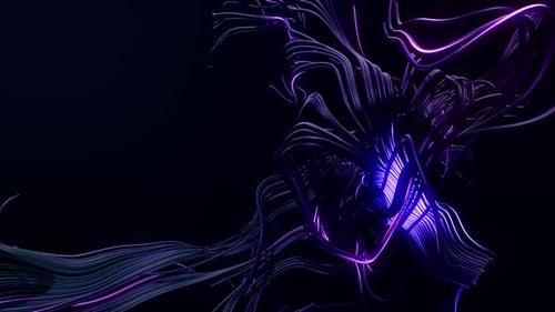 Vibrant purple neon light trails swirling in dark space