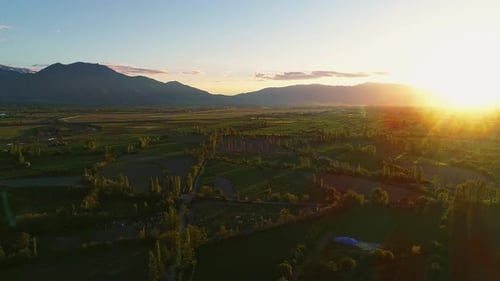 Sunset over the Rural Countryside from Above