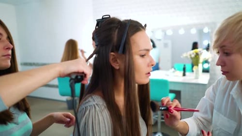 Hair and Makeup Styling in Bright Beauty Salon