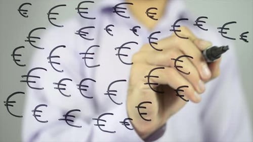 Hand Drawing Many Euro Symbols on Glass