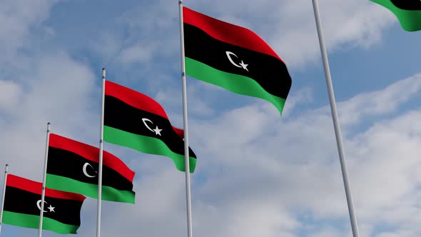 Animated Libya Flags Waving In The Wind With a Sky Blue Background ...