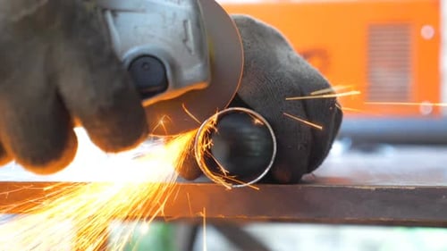 Detail View on Metal Processing with Circular Saw