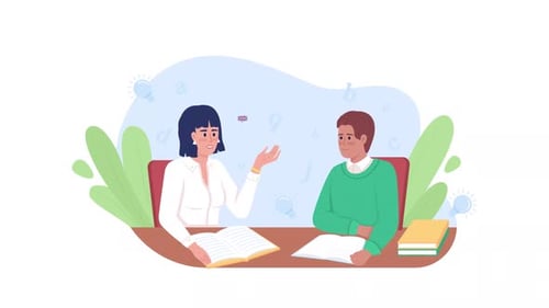 English Language Lesson Flat Design Animation with Teacher and Student