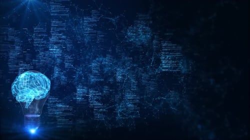 Animated Brain in Lightbulb with Futuristic Data Network