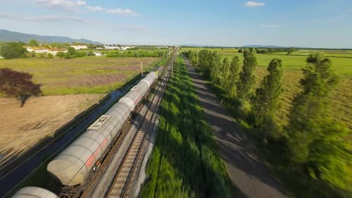 Oil Tank Train Passing on the Railway