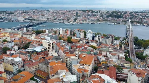 Drone View of Istanbul, Bosphorus. Aerial view of Old Town