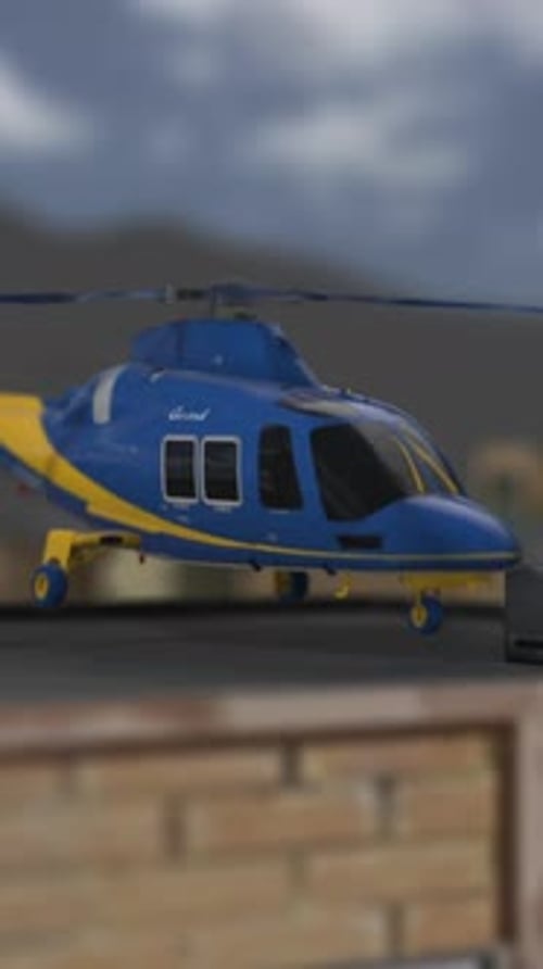Helicopter Preparing To Fly On The Roof Of A Building In The City Vertical