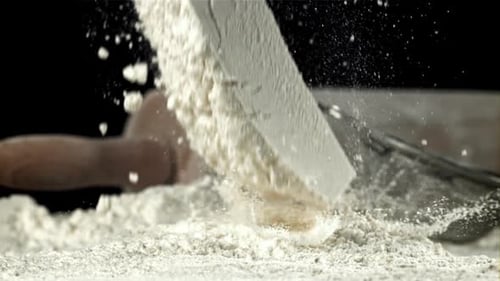 Flour Falls on the Kitchen Table Filmed on a Highspeed Camera at 1000 Fps
