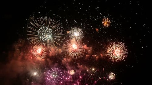 Fireworks Exploding in the Dark Night Sky