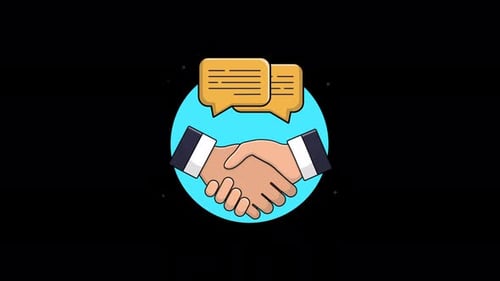 Flat Design Handshake with Speech Bubbles Animation