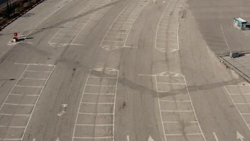 Deserted empty city parking lot, Tel Aviv coronavirus COVID-19 lockdown, Israel aerial