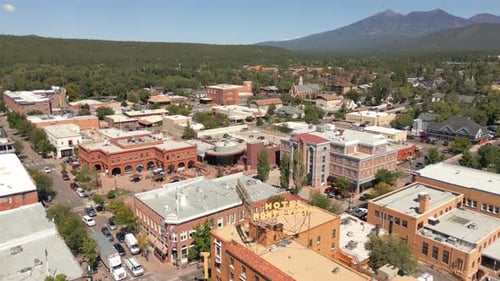 Downtown of Flagstaff AZ in an Aerial View