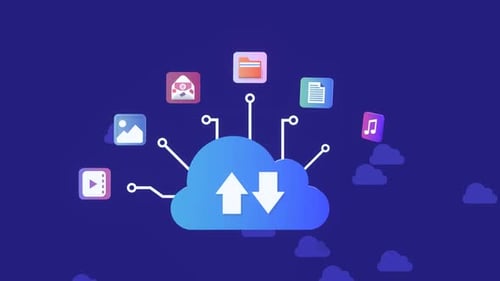 Animation sur le cloud computing et le stockage expliquant les concepts de données cloud.