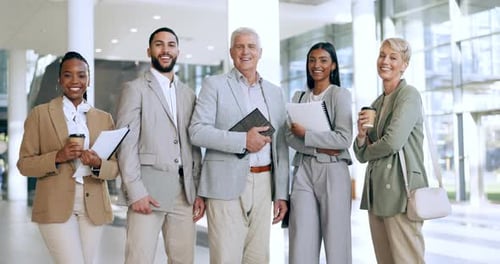 Group, professional and diversity at company in portrait with employees for accountants