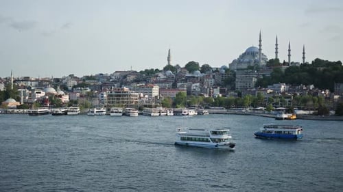 Scenic Bosphorus View with Ferries and Istanbul's Skyline