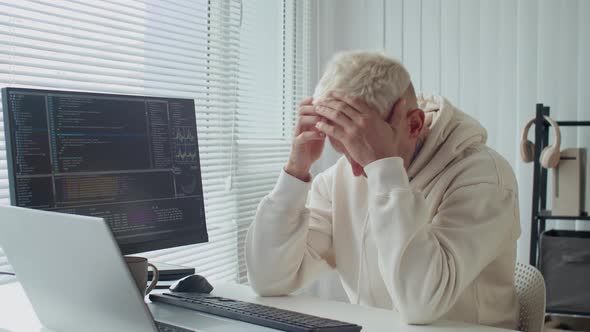 Developer Feeling Stressed Working with Coding Scripts on Computer at ...