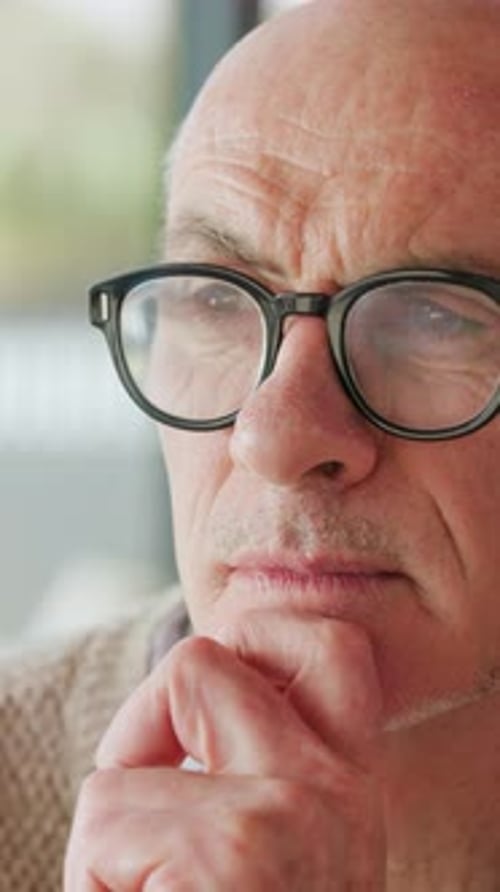 Thinking, senior man or nostalgia in retirement home with Alzheimer disease