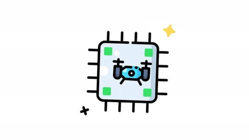 Blue drone inside a computer chip animation video