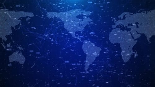 Global Digital Network World Map with Abstract Data Connections