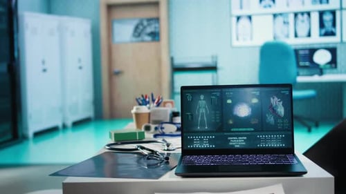 Medical office with doctor's equipment and laptop