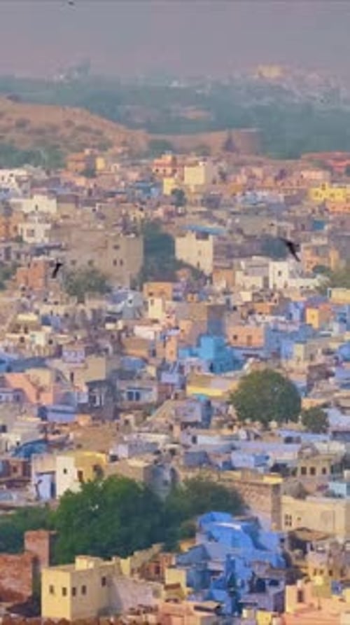 Maisons de Jodhpur, la ville bleue et vue sur les oiseaux depuis le fort de Mehrangarh, Rajasthan, Inde Zoom