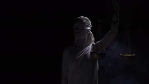 Dramatic lighting, human statue of Themis is holding the scales, 4k