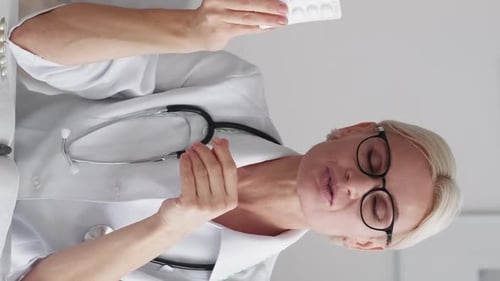 Doctor Explains Medicine Holding Pills in Blister Pack