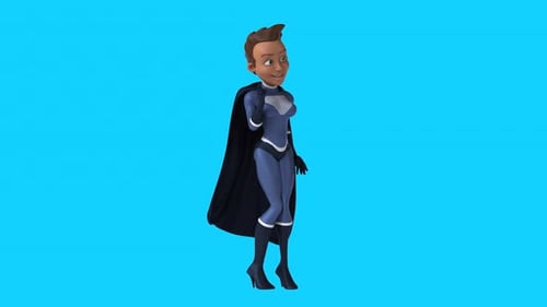 Fun 3D cartoon superhero woman talking (with alpha channel)