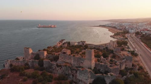 Kizkalesi Panoramic View Of Old Byzantine Castles
