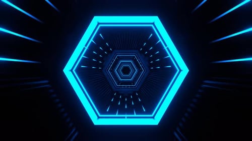Blue Neon Hexagon Futuristic Tunnel Background Vj Loop In 4K