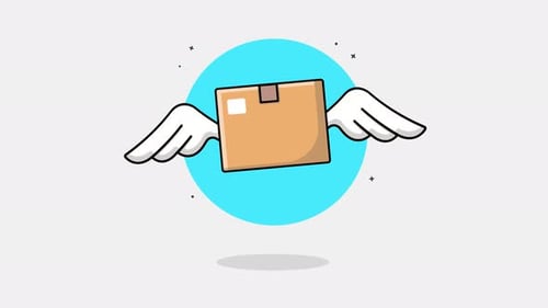 Animated Flying Delivery Box with Wings Flat Design
