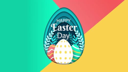 Layered Easter Egg Design with Happy Easter Day Text Reveal