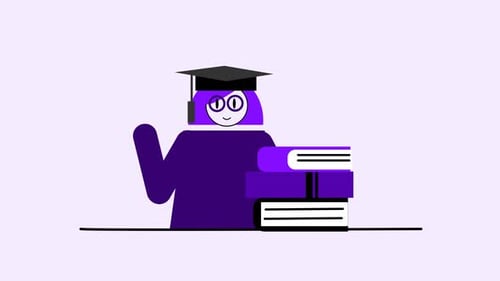 Animated Flat Design Student Character with Graduation Cap and Books