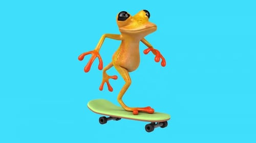 Lustiger 3D-Cartoon-Frosch auf einem Skateboard (mit Alphakanal)