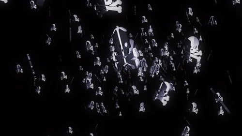 Skull pirates and cyberattack symbol rain looped