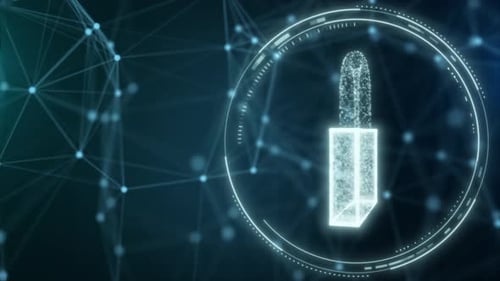 Security Hologram Virtual Hud Pin with Shield and Lock Concept of Finance Data Privacy and