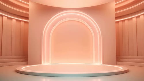 Modern Minimalist 3D Stage Background with Glowing Arches