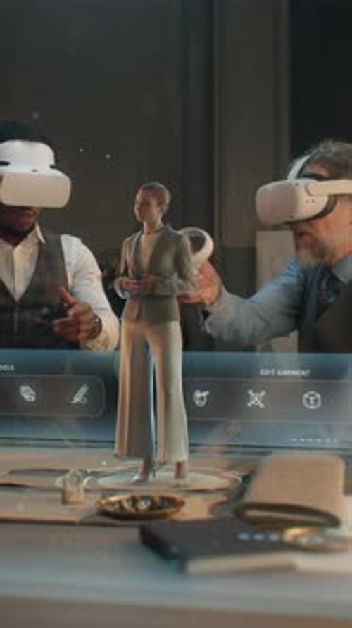 Business Team Collaborating with VR Hologram Technology