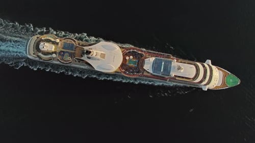 Sailing Cruise Ship Aerial Top View