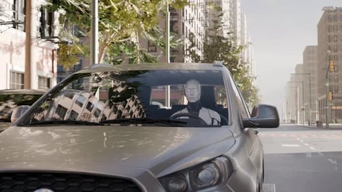 Robot Driving a Car 3D Loop Animation