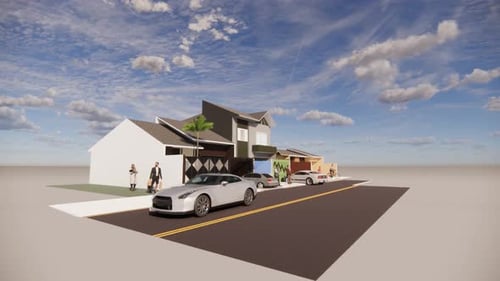 Moderne Häuser mit auf der Straße geparkten Autos