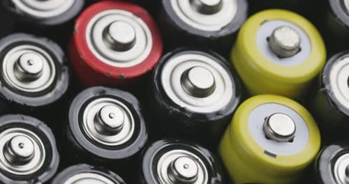 Close-up of Assorted Colorful Batteries